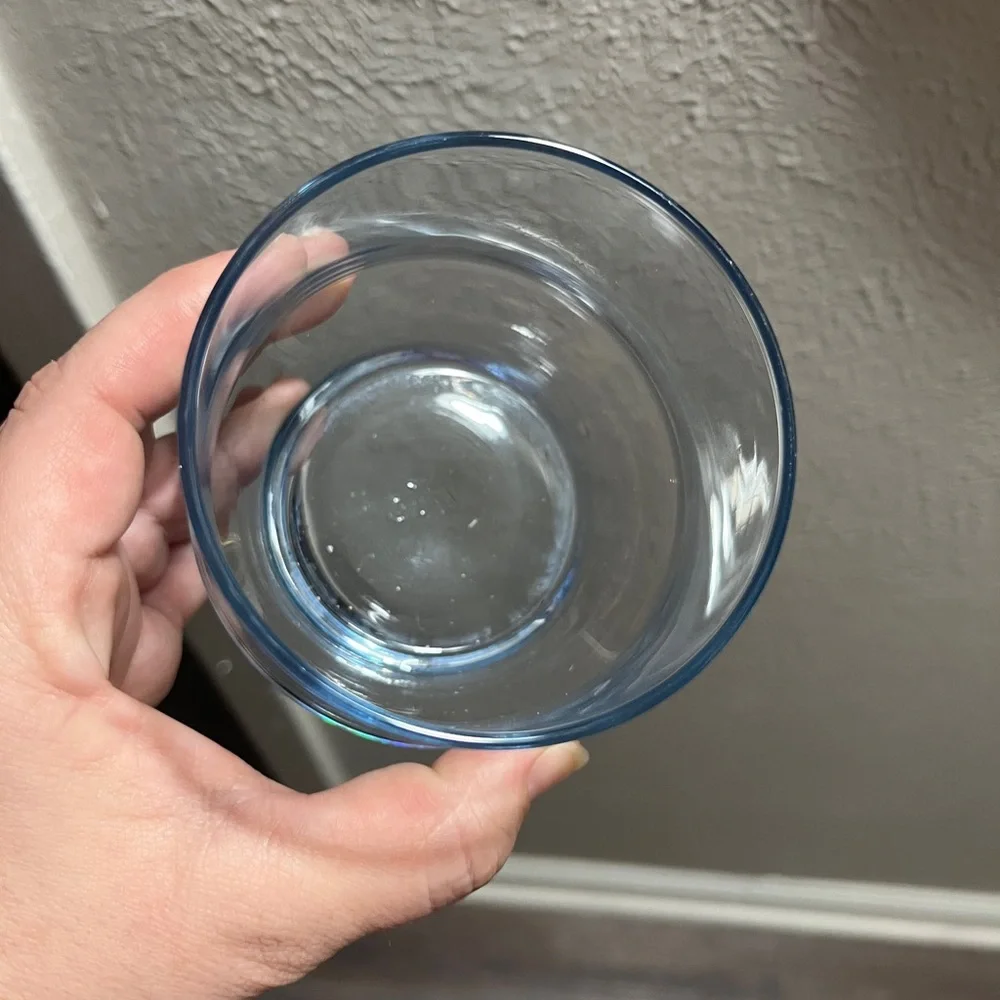 Set of 4 Light Blue Tinted Glass Tumblers Flared‎ Base Rocks Glasses MCM Style